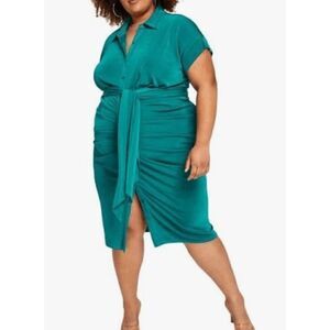 Nina Parker Trendy Plus Size Tie-Front Ruched Shirtdress 4X